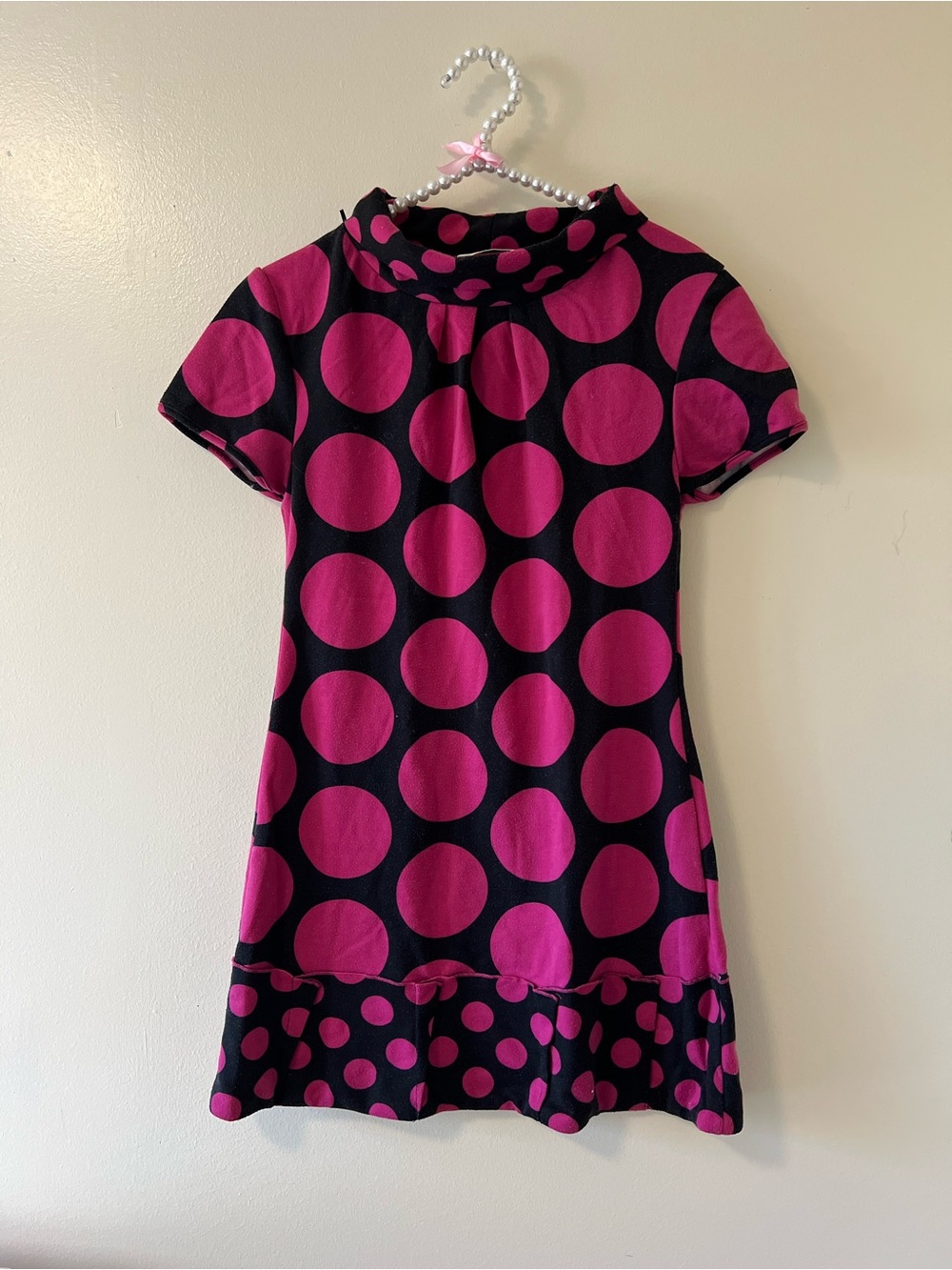 Women’s Pink Polka Dot Short Sleeve Dress wigh matching scarf and tights